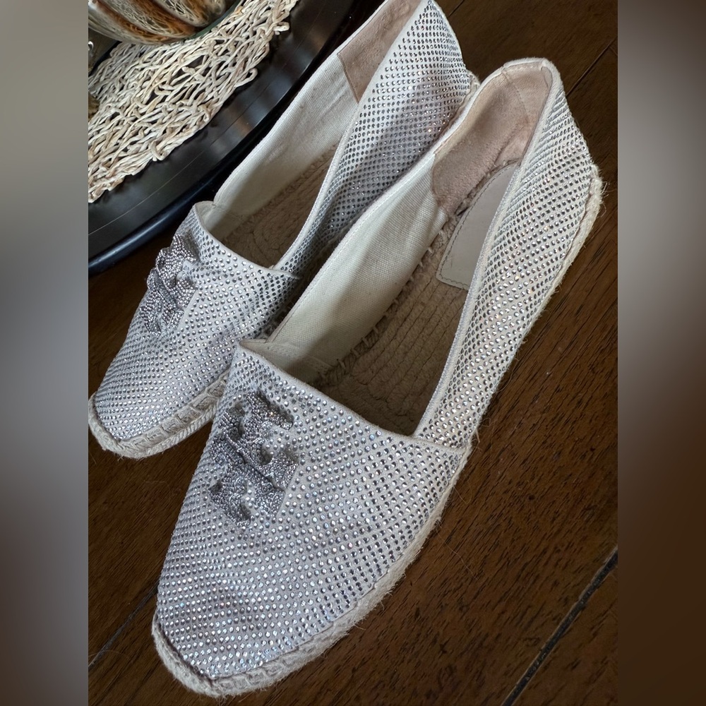 New Tory Burch Everly Espadrille Crystal Embellished in New Cream Sz 8.5. - Picture 3 of 14